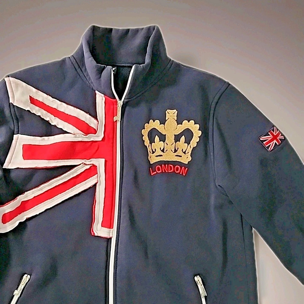 VTG Naz Streetwear London England UK *Large* Full-Zip Sweatshirt Embroidery Navy